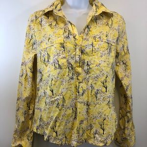 Gap Button Down Shirt Women Yellow Trees S